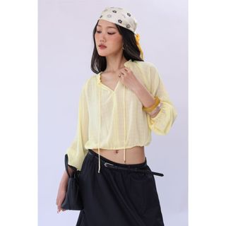Áo Sơ Mi Voan JP FASHION Dài Tay, Vải Voan Cao Cấp Mỏng Nhẹ, Cách Điệu Tay Bồng Cổ Cột Nơ 10612074