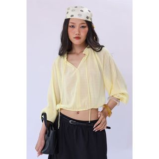 Áo Sơ Mi Voan JP FASHION Dài Tay, Vải Voan Cao Cấp Mỏng Nhẹ, Cách Điệu Tay Bồng Cổ Cột Nơ 10612074