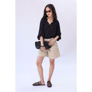 Áo Sơ Mi Voan JP FASHION Dài Tay, Vải Voan Cao Cấp Mỏng Nhẹ, Cách Điệu Tay Bồng Cổ Cột Nơ 10612074