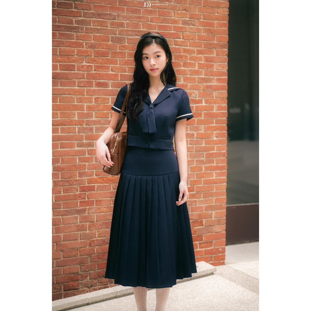 Set Áo Xuân Hè Cổ Vest Dáng Croptop 2T16.2601, Chân Váy Dáng Dài Xếp Ly 4L05.2601. Set Đồ Preppy Công Sở Nữ JM Dress