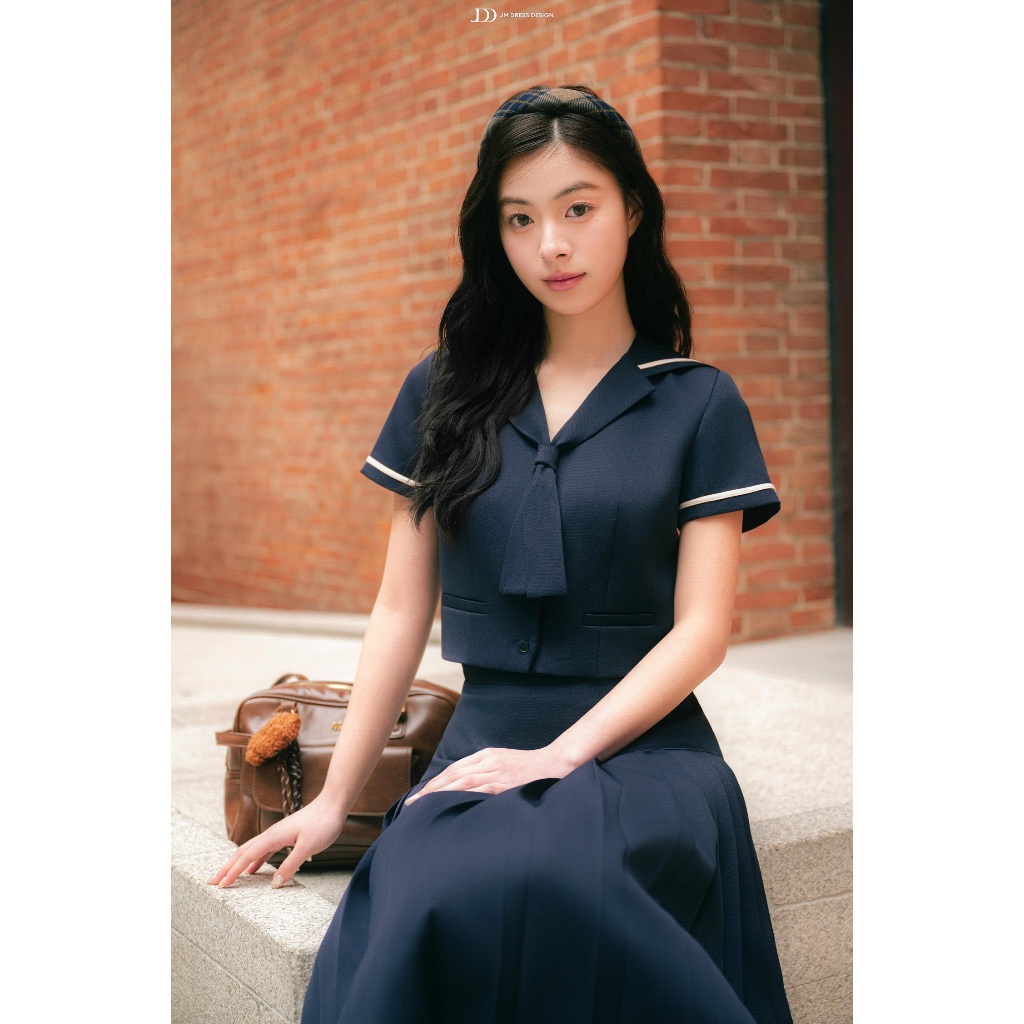 Set Áo Xuân Hè Cổ Vest Dáng Croptop 2T16.2601, Chân Váy Dáng Dài Xếp Ly 4L05.2601. Set Đồ Preppy Công Sở Nữ JM Dress