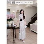 Váy Ren Nhung Cao Cấp Alice Dáng Đầm Dài Maxi Thắt Eo Cổ Lọ, Tay Lửng Ôm Sát Tăng Độ Nữ Tính V1457 — ảnh 2