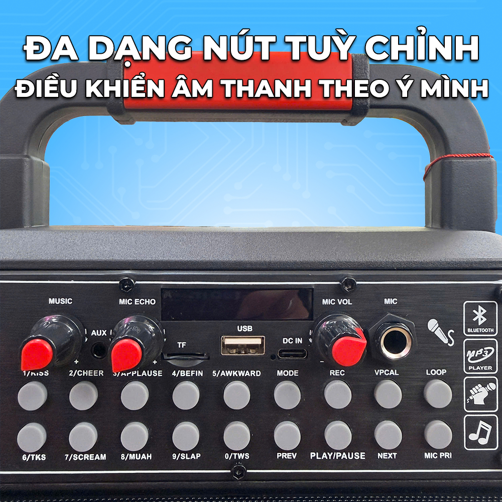 Loa Karaole Hyundai HD20 công suất 40W, có quai xách tay - Kem Micro AUX TP Card USB - Bluetooth / AUX / USB
