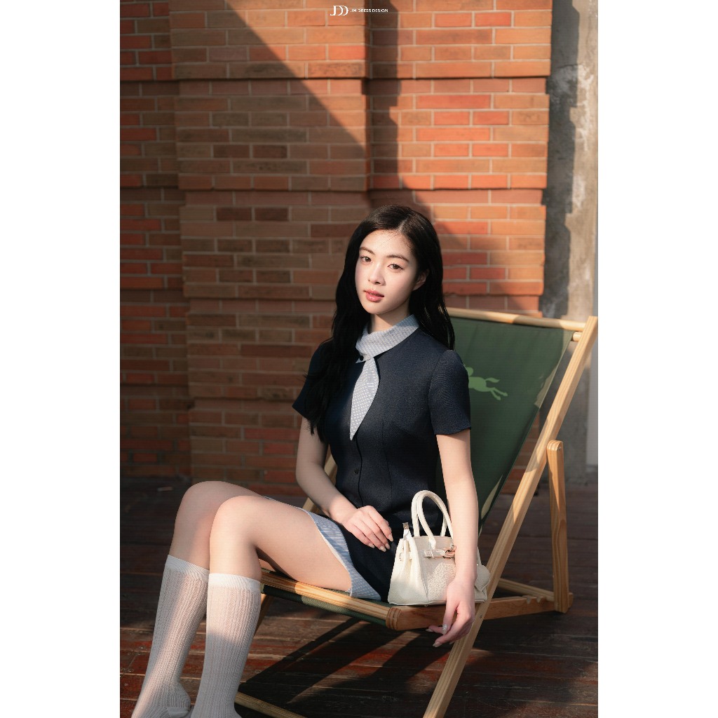 Đầm Xuân Hè Dáng A Phối Cổ Kẻ 1S14.2601. Đầm Preppy Thanh Lịch Cổ Sơ Mi, Đầm Công Sở Nữ Thanh Lịch Hiện Đại Trẻ Trung JM