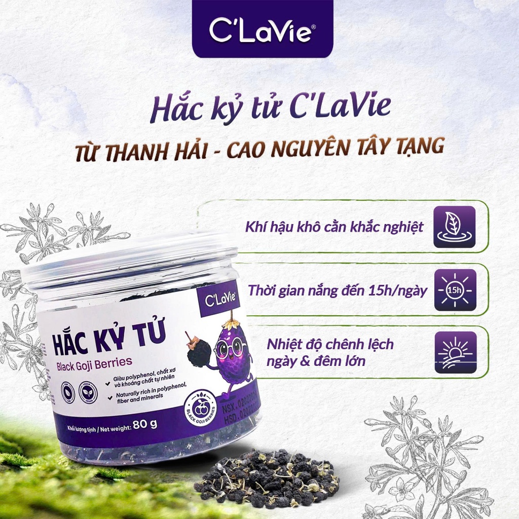 Hắc kỷ tử hoang dã (Kỷ tử đen) Wild Black Goji Berries Organic Life/ C'lavie
