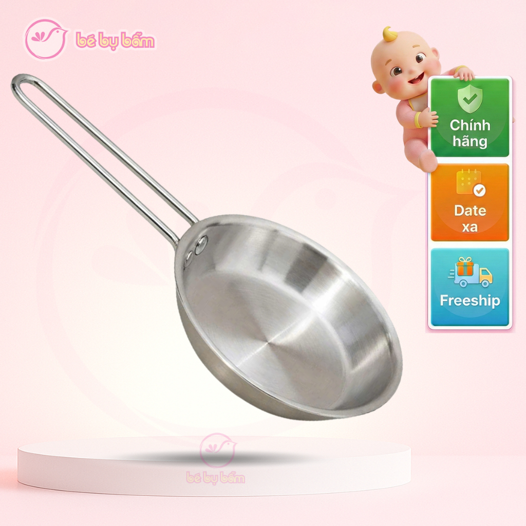 ✅ QUÁNH, CHẢO INOX 304 Nấu Bột và Xào Đồ Ăn Cho Bé, ĐÁY 3 LỚP - Quà tặng TÃ BỈM GOOBY chính hãng