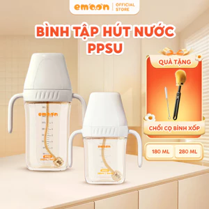Bình tập uống nước cho bé Emoon chất liệu PPSU cao cấp, có van chống sặc cho bé theo từng giai đoạn