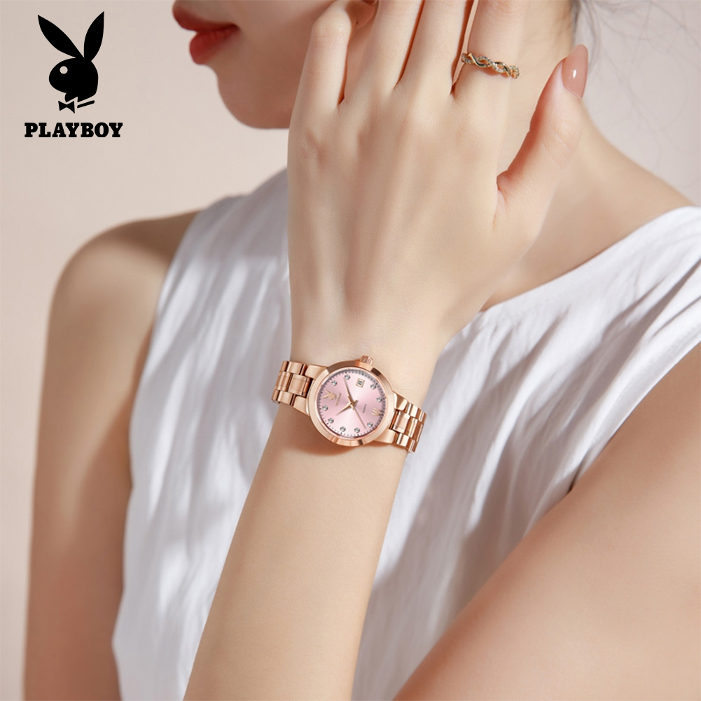 PLAYBOY Đồng Hồ nữ Thạch anh Dây đeo đồng hồ bằng thép không gỉ Đơn giản và thanh lịch Bộ Quà 3105