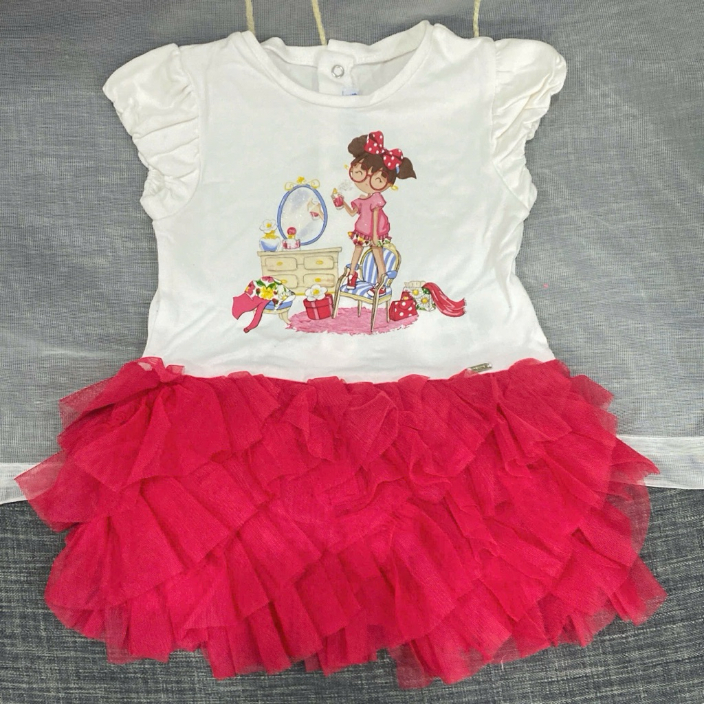 Váy Bé Gái Tùng Bồng Bềnh Họa Tiết Xinh Xắn D7903 Size 9-12M (6-9kg) Hàng Xuất Váy Bé Gái Dễ Thương
