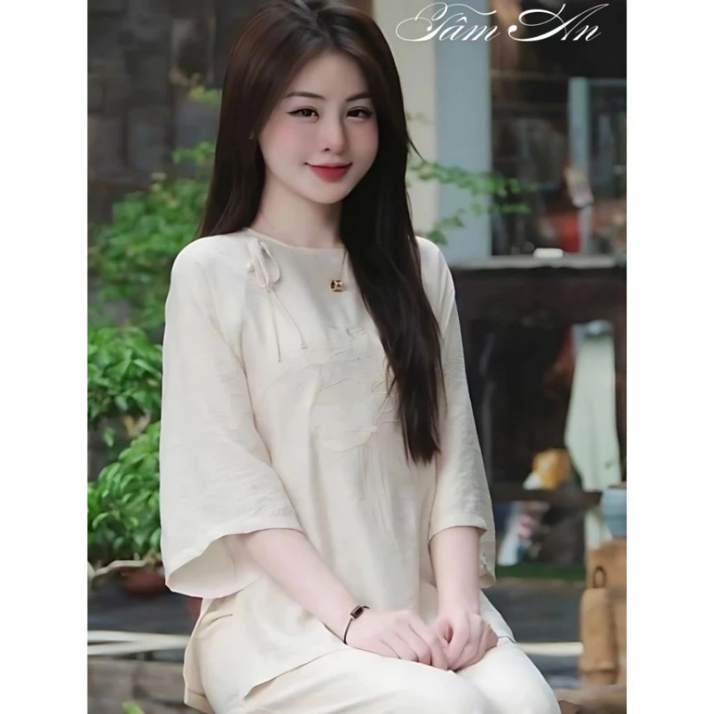(Giá Xưởng) Bộ Đồ Lam Đi Chùa,Pháp Phục đi Lễ bộ bà ba chất Lụa Hàn cao cấp TA01-Nơ