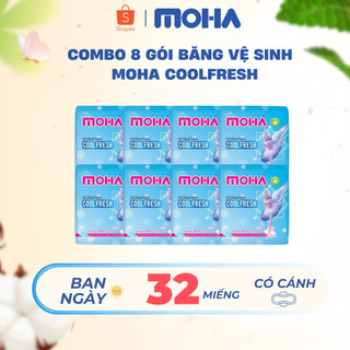 COMBO 8 gói Băng vệ sinh có cánh MOHA COOL FRESH bạc hà the mát cho mùa hè năng động, Băng vệ sinh 23cm 8 miếng/gói