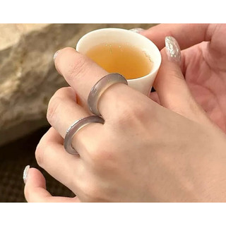 Nhẫn Đá Mã Não Xám khói Brazil tự nhiên phong thuỷ may mắn- Chou Jewelry