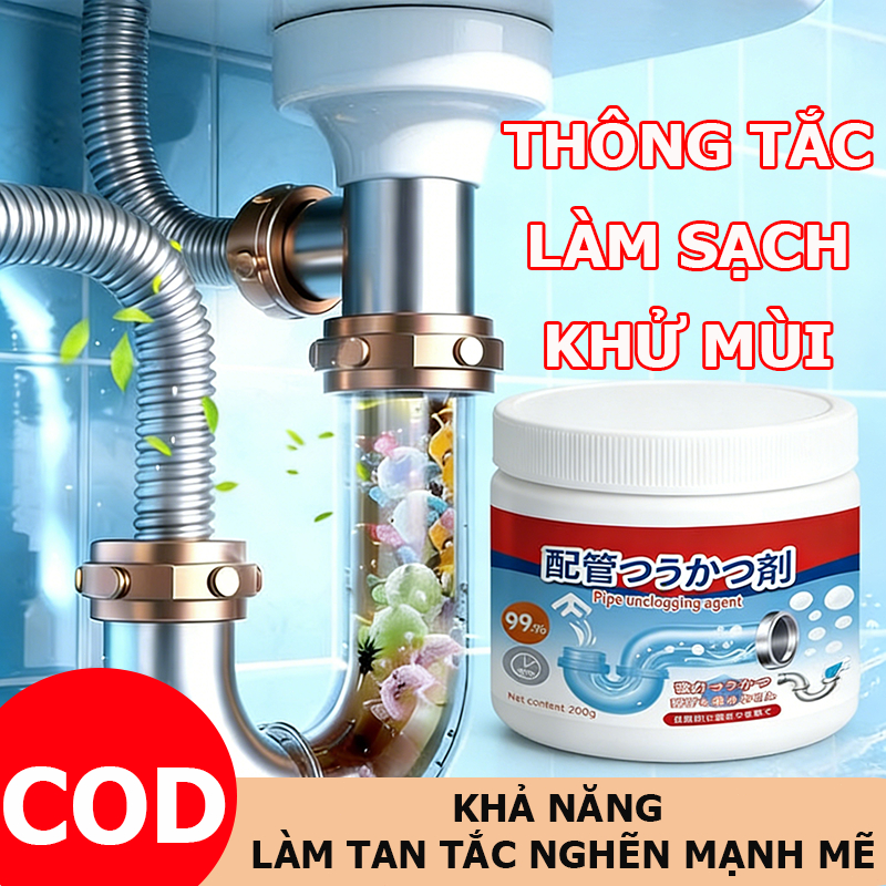 CODBột thông cống giúp thông tắc bồn cầu, bồn rửa và đường ống nhanh chóng và hiệu quả, khử mùi hôi và bảo vệ đường ống.