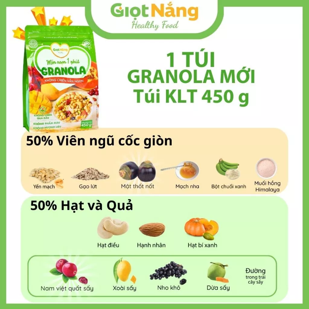 Granola Mới Ngũ Cốc Dinh Dưỡng Viên Yến Mạch Ăn Sáng Trái Cây từ Giọt Nắng
