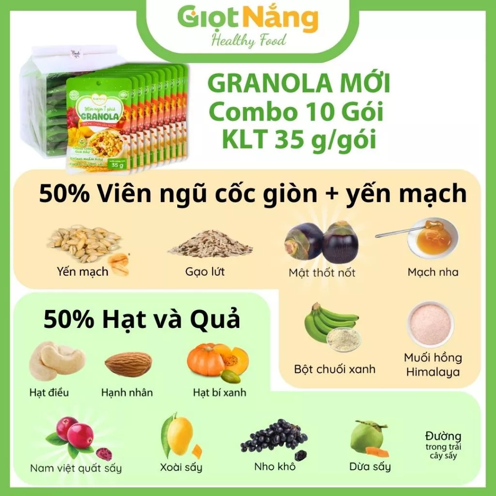 Granola Mới Ngũ Cốc Dinh Dưỡng Viên Yến Mạch Ăn Sáng Trái Cây từ Giọt Nắng