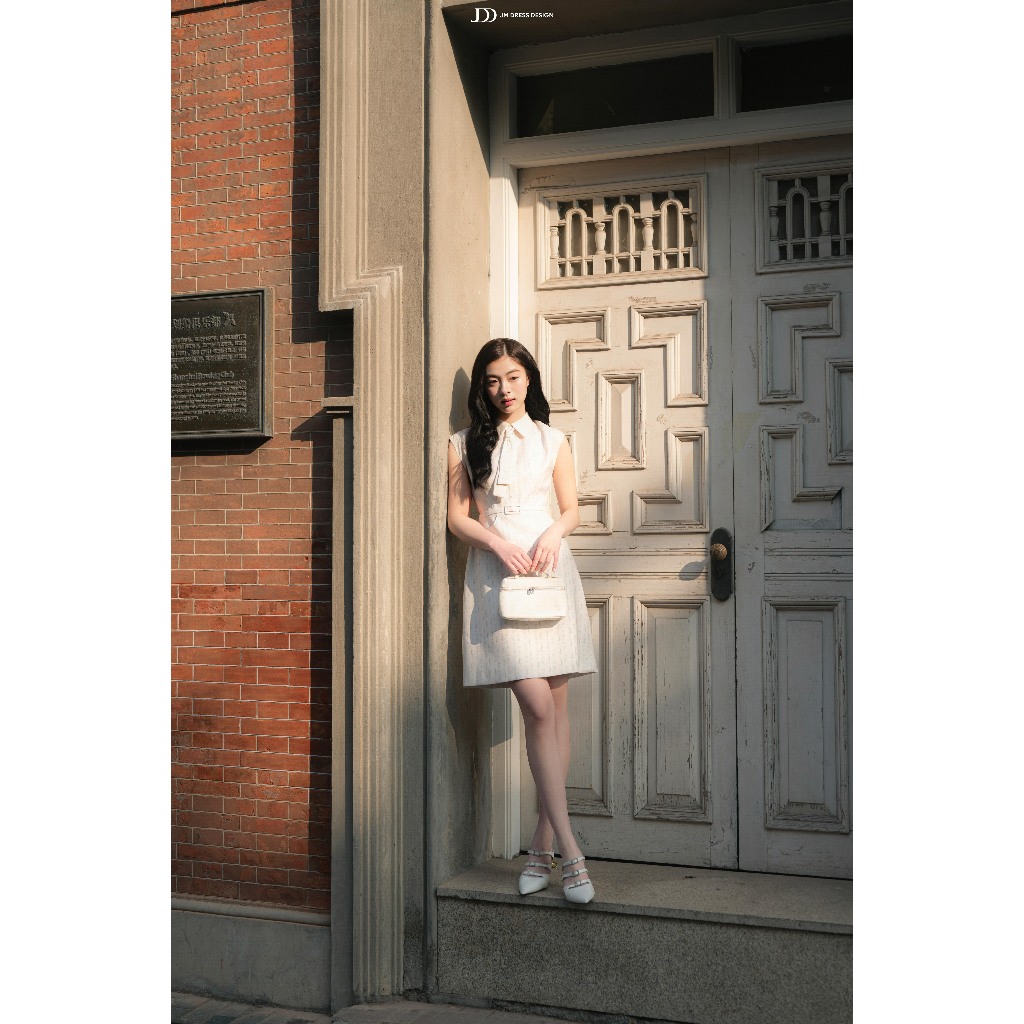 Đầm Xuân Hè Cổ Đức Tay Chờm Cổ Buộc Nơ 1S13.2601. Đầm Dáng A Monogram Thanh Lịch, Đầm Công Sở Phong Cách Preppy JM Dress