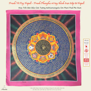 Hoạ Tiết Bát Bảo Cát Tường Ashtamangala Om Mani Pad Me Hum - Tranh Thangka - Tranh Phật - CXNP409