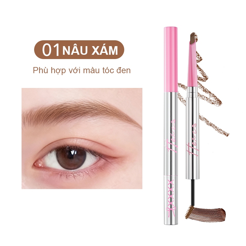 Combo 2 chì kẻ mày tích hợp Mascara 2 đầu HEXZE, lên chuẩn màu, màu tự nhiên lâu trôi