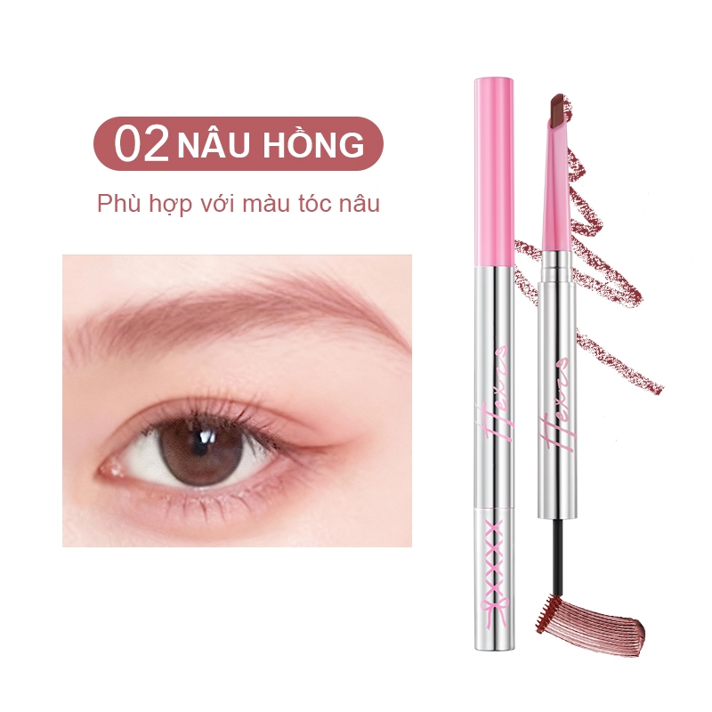 Combo 2 chì kẻ mày tích hợp Mascara 2 đầu HEXZE, lên chuẩn màu, màu tự nhiên lâu trôi