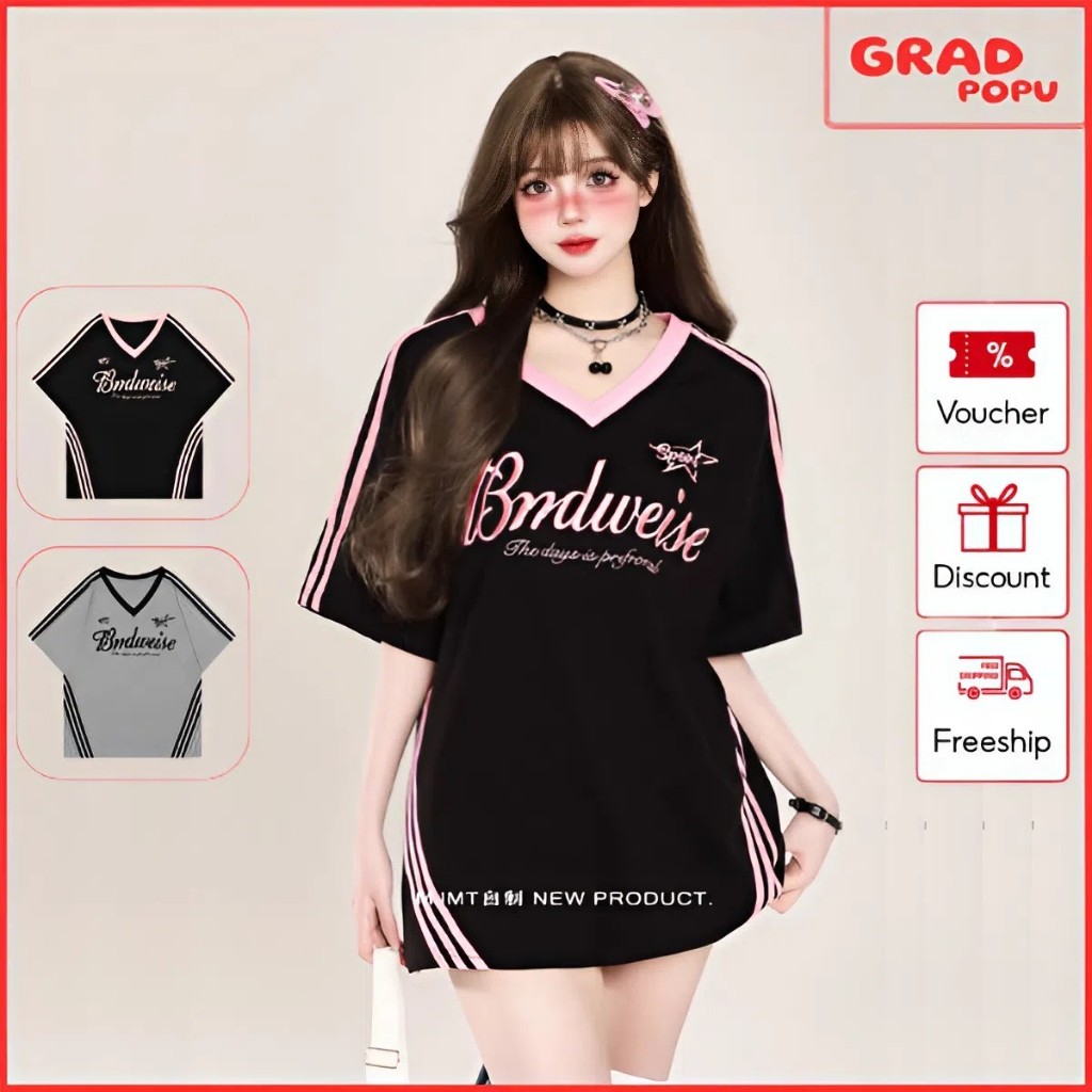 Áo thun nữ GRADPOPU form rộng cổ tim phối viền phong cách ulzzang cá tính mùa hè thoáng mát AN254