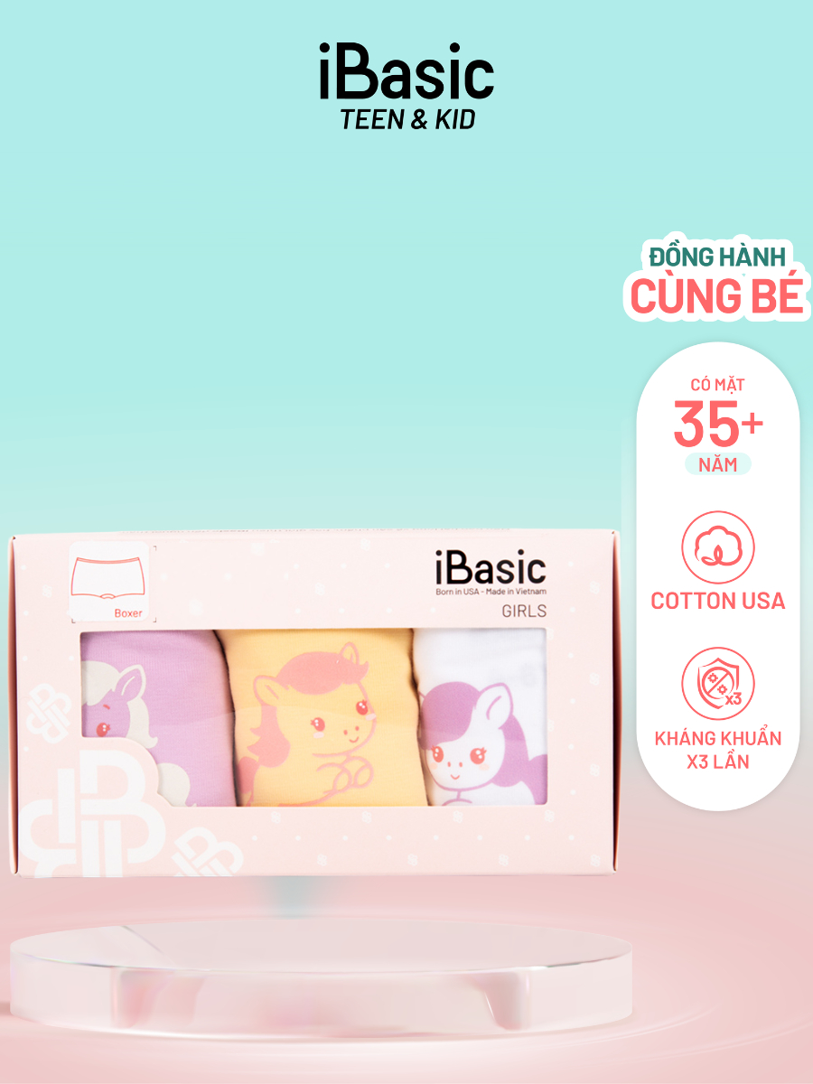 Hộp combo 3 quần lót bé gái iBasic cotton USA kháng khuẩn phom boyshort ...