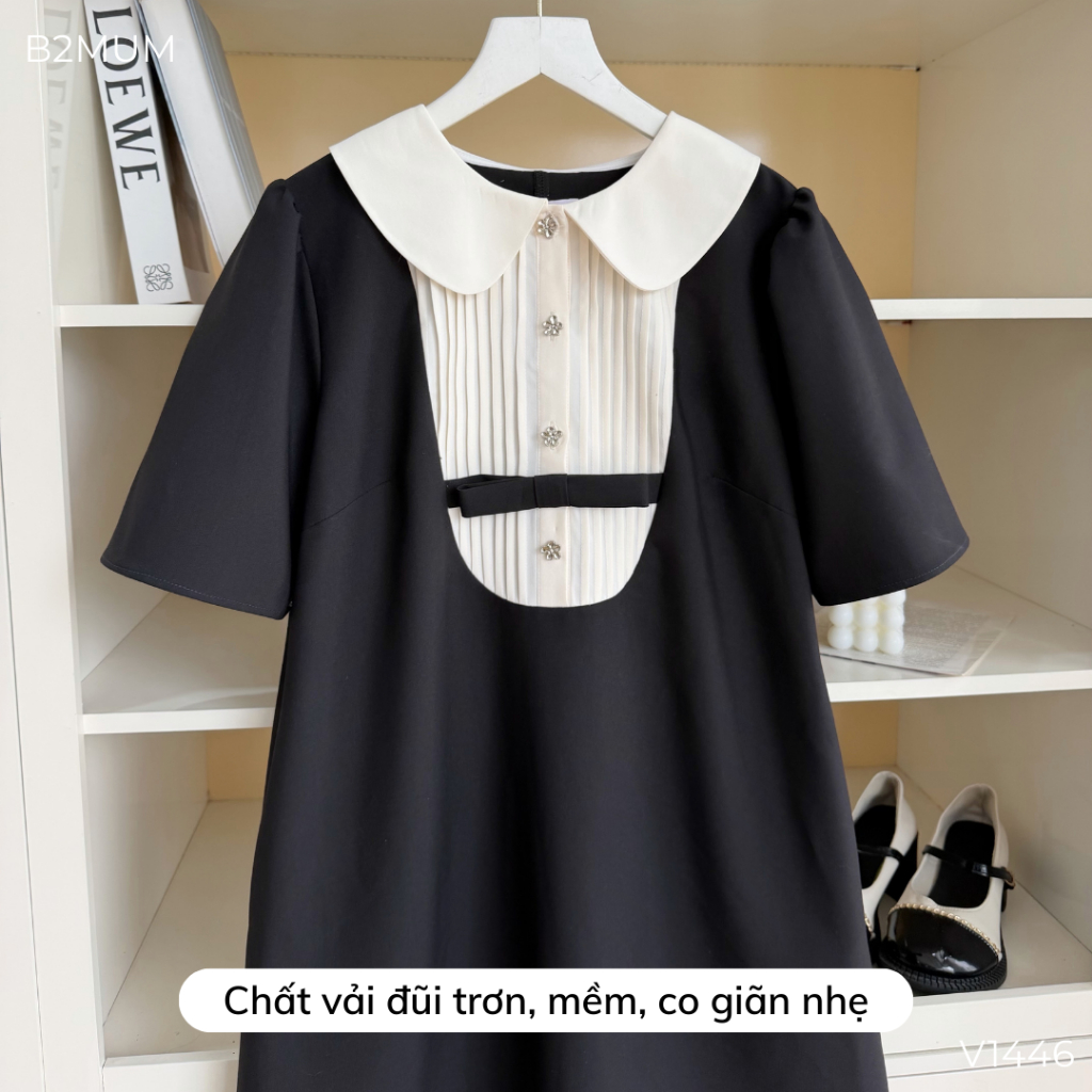 Đầm bầu suông chữ A phối cổ Peter Pan xếp ly thanh lịch – mặc đi làm, dự tiệc, che bụng - Aria Dress V1446 B2MUM