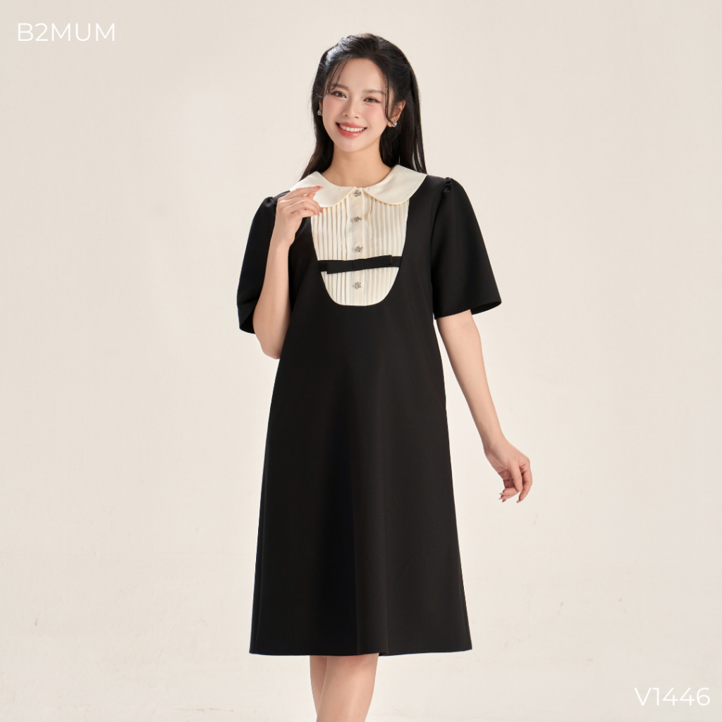 Đầm bầu suông chữ A phối cổ Peter Pan xếp ly thanh lịch – mặc đi làm, dự tiệc, che bụng - Aria Dress V1446 B2MUM