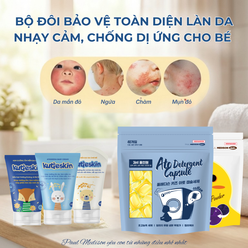 [CHUYÊN BIỆT DA NHẠY CẢM] Viên Giặt Hàn Quốc PAUL MEDISON Dịu Nhẹ Cho Bé Phù Hợp Da Chàm Sữa, Chống Dị Ứng |Túi 40 Viên