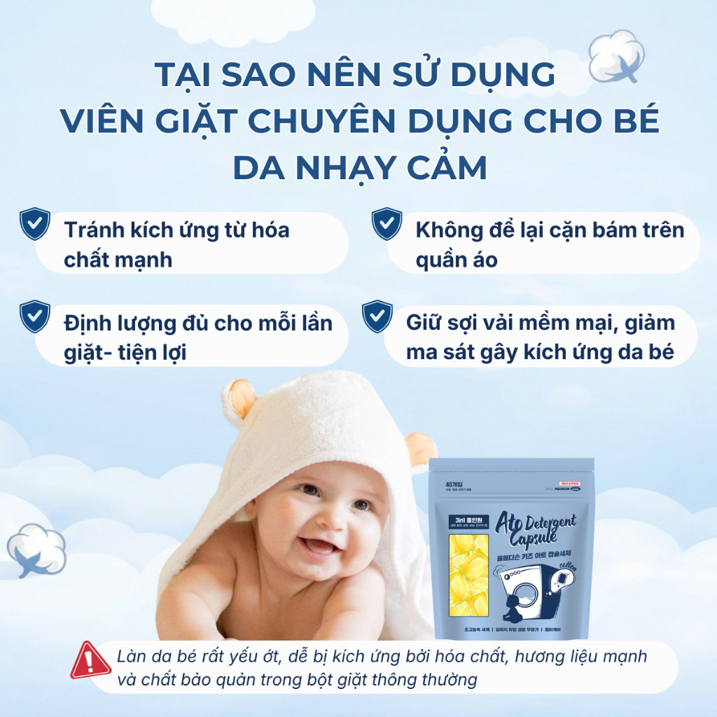 [CHUYÊN BIỆT DA NHẠY CẢM] Viên Giặt Hàn Quốc PAUL MEDISON Dịu Nhẹ Cho Bé Phù Hợp Da Chàm Sữa, Chống Dị Ứng |Túi 40 Viên