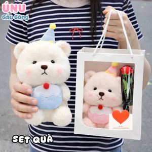 Set Quà Capybara Ôm Bánh Sinh Nhật, Gấu Bông Nhỏ Mini 25cm Lông Kim Chồn Mềm Mại, Hàng QC Cao Cấp