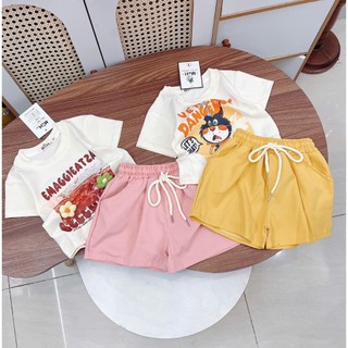 SET ÁO THUN MÈO PHỐI QUẦN SHORT KAKI VÀNG CÁ TÍNH CHO BÉ GÁI 19-55KG | ANHMYBABY