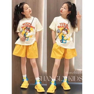 SET ÁO THUN MÈO PHỐI QUẦN SHORT KAKI VÀNG CÁ TÍNH CHO BÉ GÁI 19-55KG | ANHMYBABY