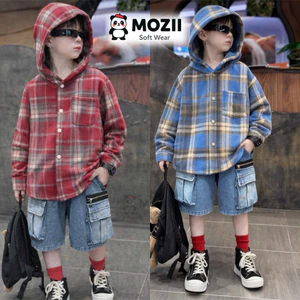 Áo Nỉ Dạ Kẻ chống Nắng cho Bé trai bé Gái Chất Vải Dày Dặn Đứng Form Mềm Mịn Có Mũ Cúc Bấm Kim Loại Cho Bé