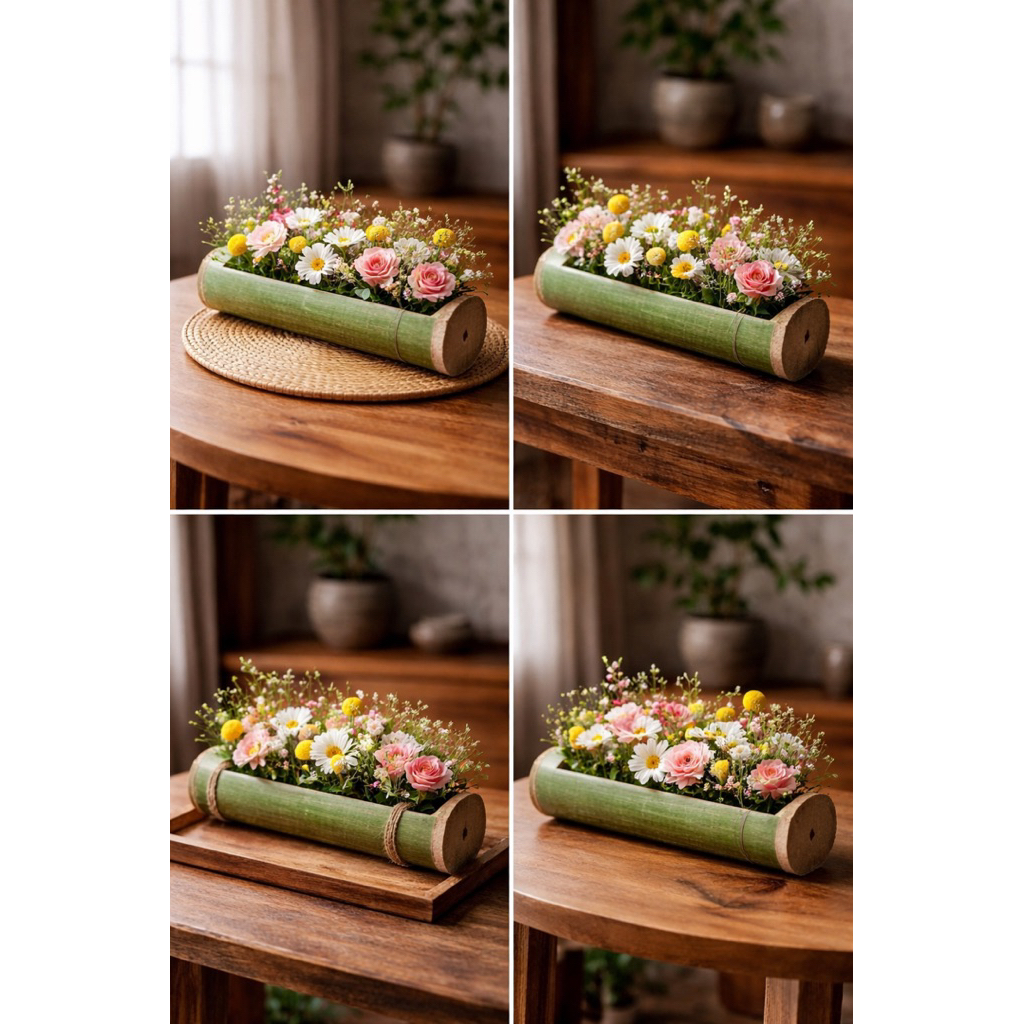 Combo 5 Ống Tre Bổ Đôi – Khay Tre Cắm Hoa Nghệ Thuật, Trang Trí Bàn – Khay Tre Trang Trí, Decor Nhà Hàng, Sự Kiện
