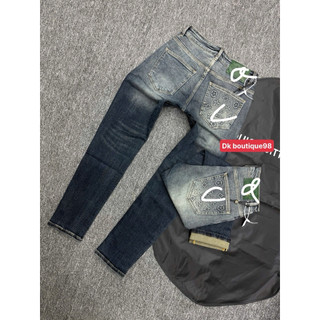 Quần Jean Nam Xanh Wash loang Form Đẹp – Hình In Sau Túi Cá Tính