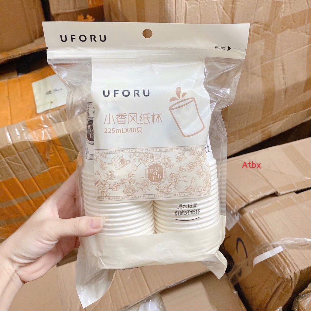 40 Cốc Giấy Chịu Nhiệt UFORU - Dùng 1 Lần Tiện Lợi Cho Đồ Uống Nóng