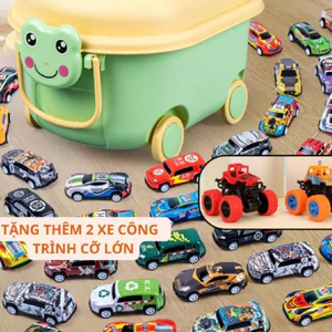 Đồ chơi Hộp 50 xe kèm 2 xe địa hình Xe Hợp kim Chạy Bánh Đà, Kèm Hộp Nhựa Đựng Xe