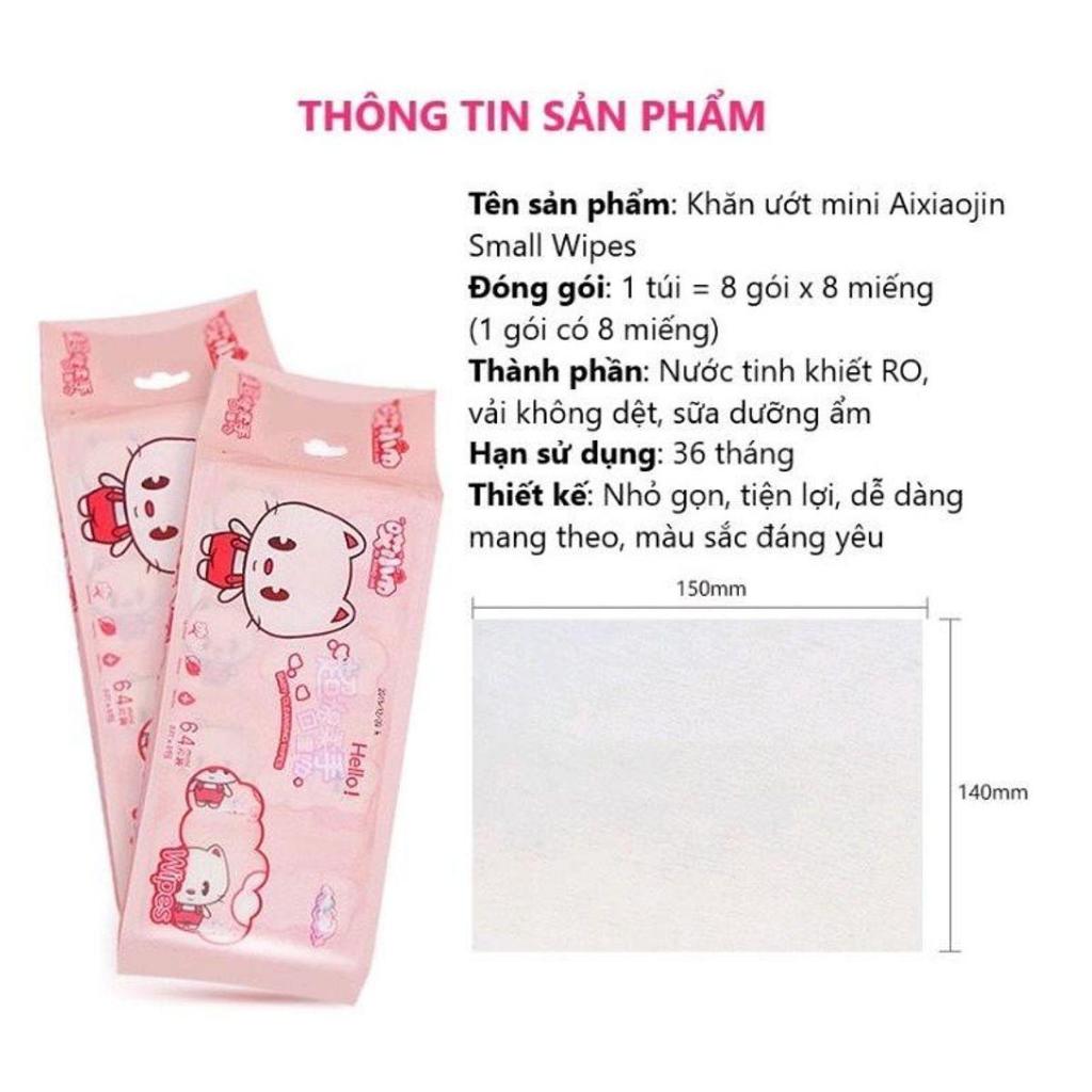 [COMBO 5 Túi - 40 Gói ] Khăn Ướt Mini Không Mùi Nhỏ Gọn Tiện Lợi Khăn Giấy Ướt Cho Bé ( 5 Túi- 320 Miếng )