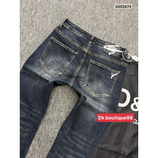 Quần Jean Nam Ống dáng côn đứng Wash Xước Nhẹ Hoạ Tiết Sang Trọng Phong Cách Streetwear