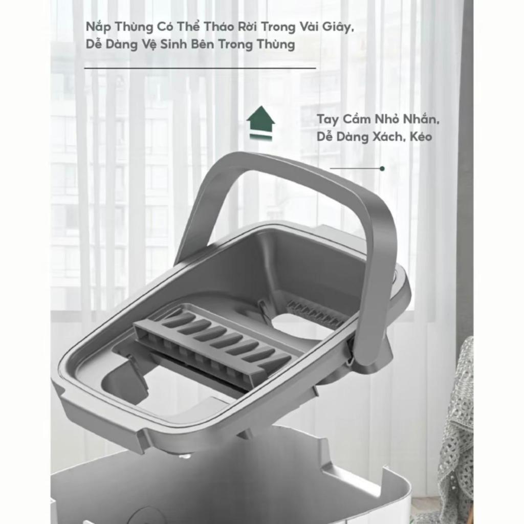 Chổi Lau Nhà (1 thùng -1 cây lau- 4 miếng lau), Thùng Lau Sàn Làm Sạch Inox thùng nhựa abs có thể xoay thông minh