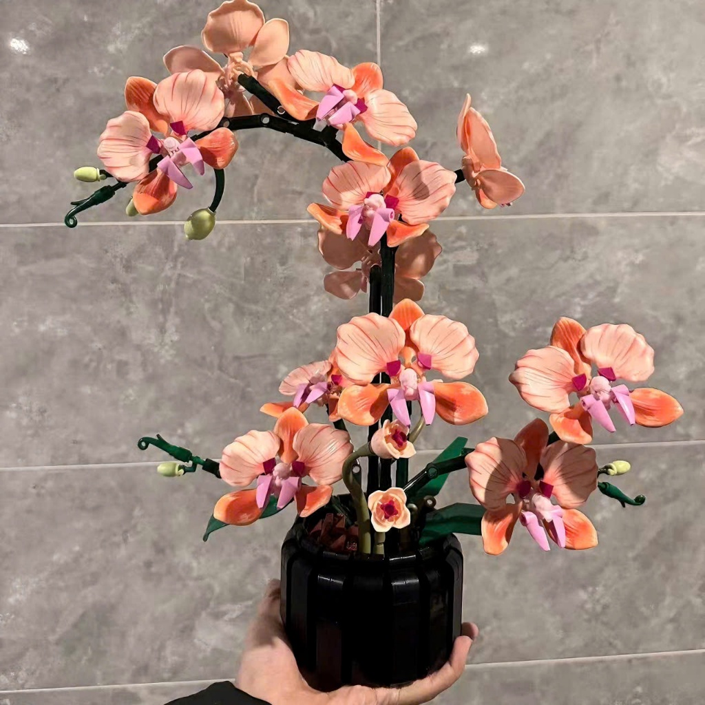 Lọ hoa lan vĩnh cửu lắp ráp, hoa lego vĩnh cửa trang trí bàn làm việc, văn phòng