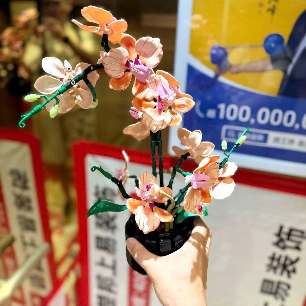 Lọ hoa lan vĩnh cửu lắp ráp, hoa lego vĩnh cửa trang trí bàn làm việc, văn phòng