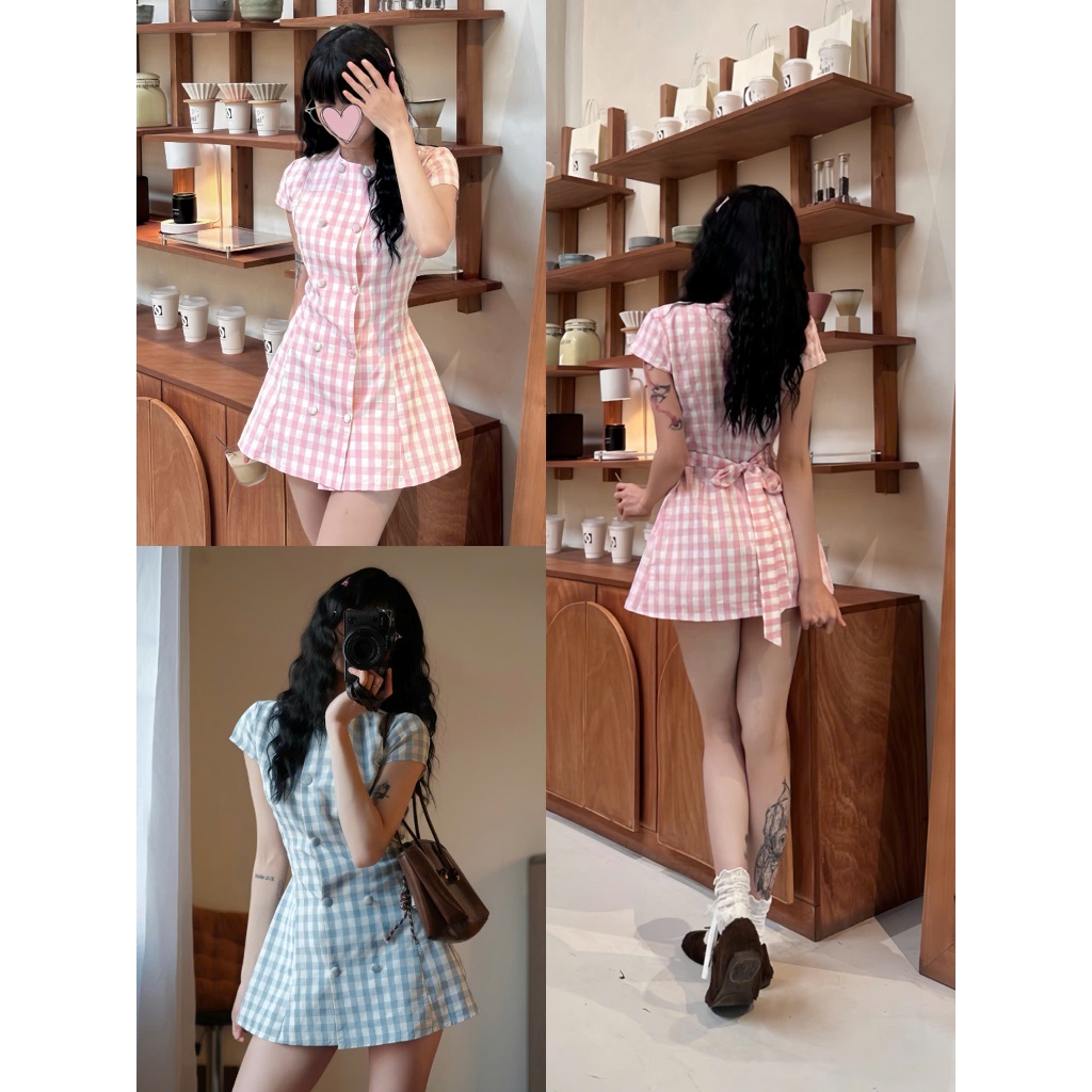 Váy Kẻ Caro Cúc Bọc 7388 – Dáng Suông Thanh Lịch, Chuẩn Style Mùa Hè Joolate