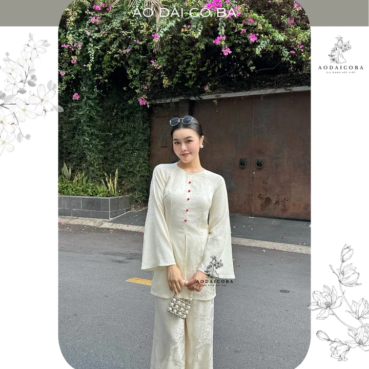 Pháp phục,đồ bộ,áo lam TIỂU VŨ gấm lụa form ôm chiết eo dáng bà ba, sang trọng đi lễ chùa, đi chơi - Áo dài Cô Ba