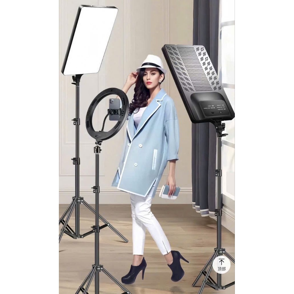 Đèn livestream chữ nhật chân 2m1 loại tốt bằng thép, đèn có 3 chế độ ánh sáng đẹp