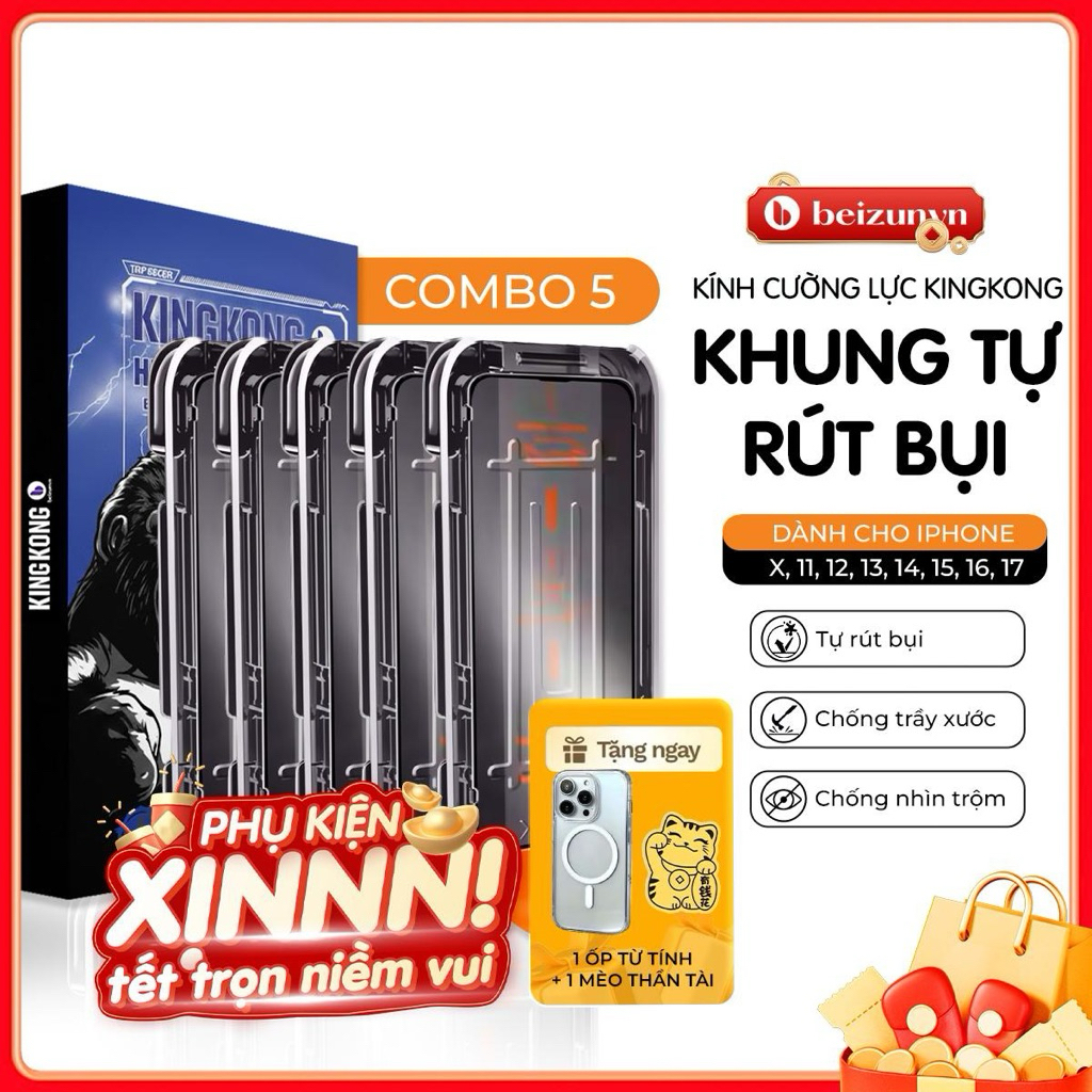 Combo 5 Kính Cường Lực KingKong Glass 2.5D iPhone 7–17 Pro Max | Trong Suốt, Chống Nhìn Trộm, Chống Va Đập |Quà tặng kèm