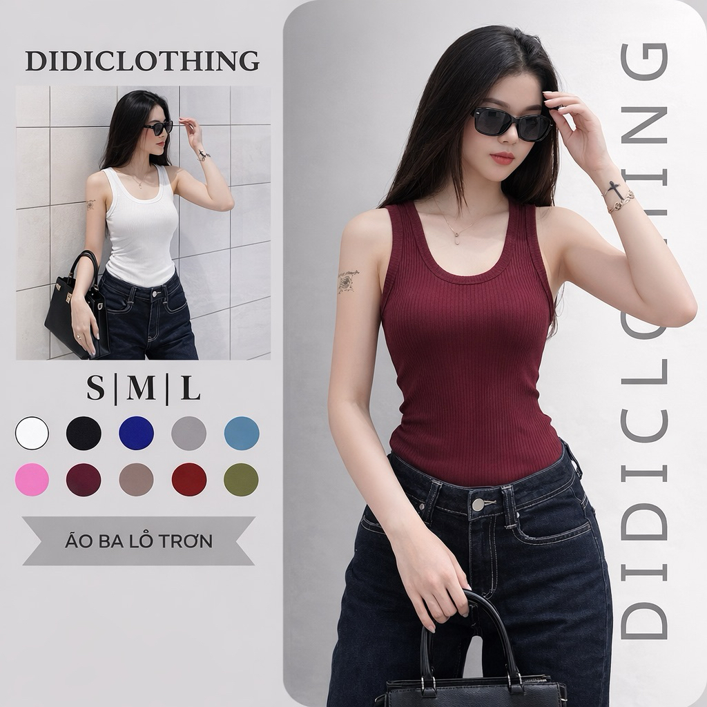 Áo ba lỗ trơn viền bản to / Áo thun fom ôm body chất tăm lạnh DiDi Clothing -095