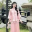 Set bộ đồ lam áo gấm phối lót tơ nến kèm quần dài lụa