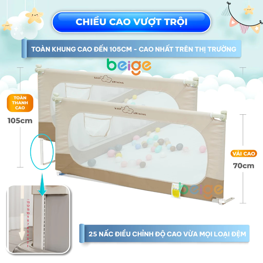 Thanh chắn giường cho bé Beige,Nhiều lớp đệm kết hợp với nhau để bảo vệ sự an toàn cho bé.