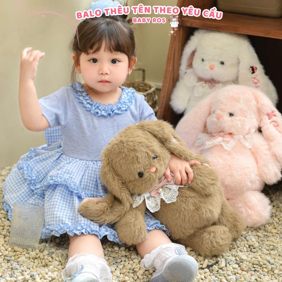 Balo Thỏ Bông Thêu Tên Tai Dài Tặng Yếm Cổ Ba Lô Thỏ Thêu Theo Yêu Cầu, Quà tặng em bé, thiếu nhi Baby Ros